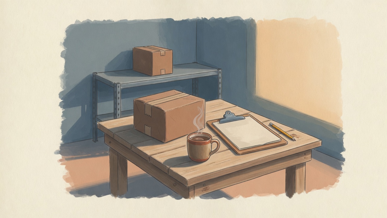 A nearly empty packing bench before the first rush